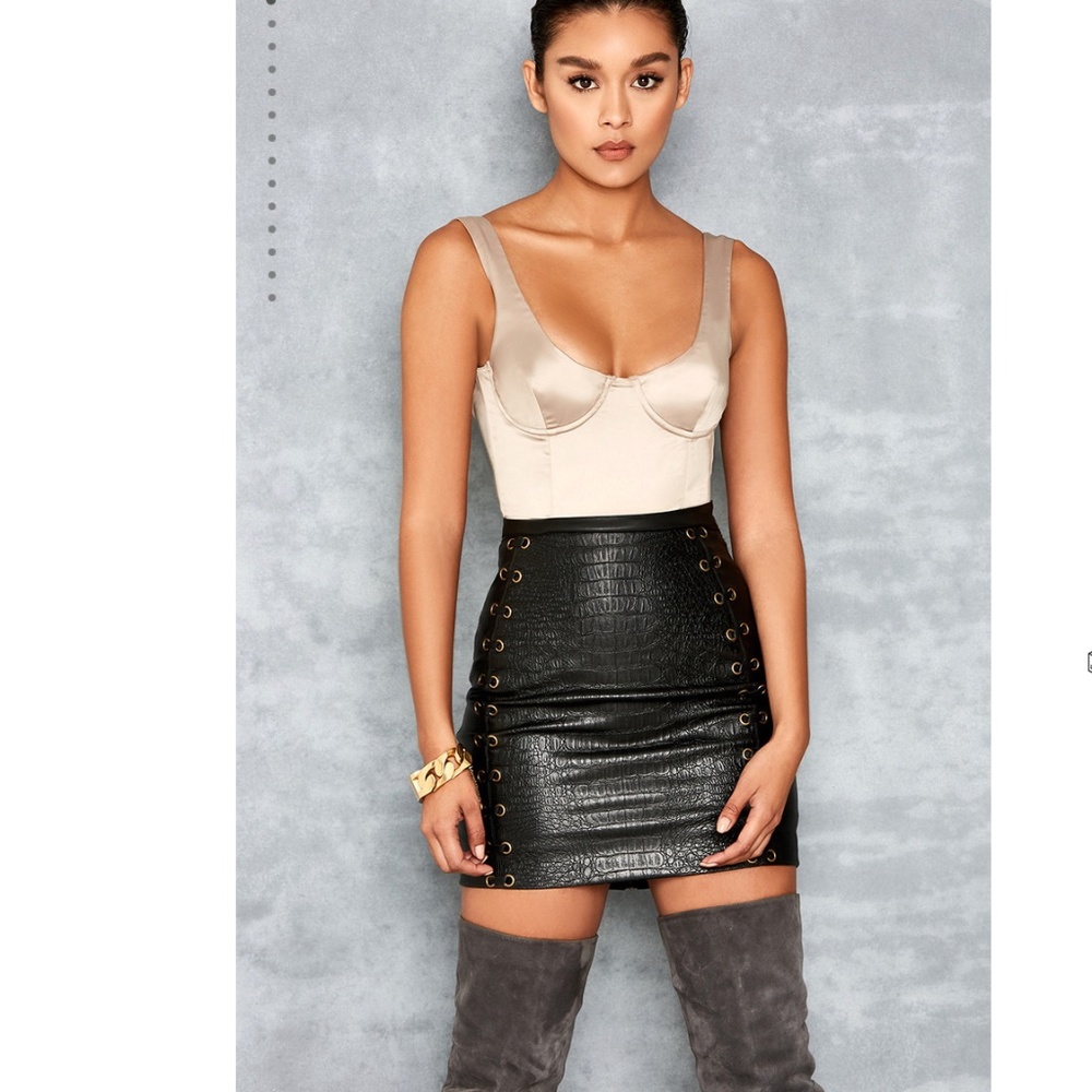 Mistress Rocks, 'RISQUE' Stone Satin Bustier Bodysuit, Size M